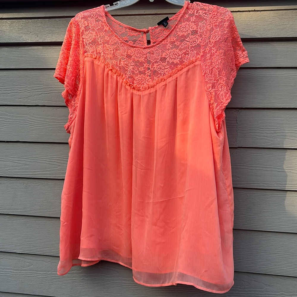 Brand New Torrid Neon Coral Blouse with Lace